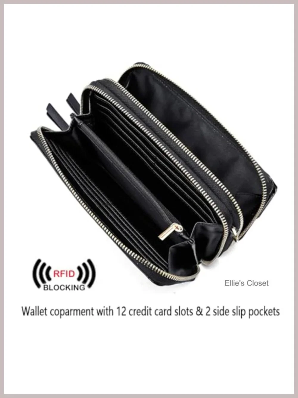 RFID Blocking Vegan Leather Crossbody Wallet Wristlet with Phone Pocket